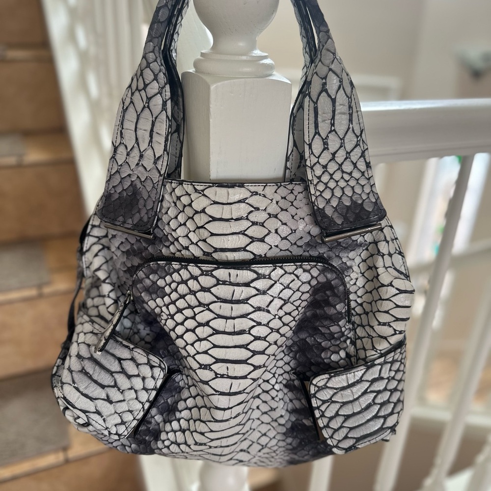 Kooba Monochrome Snake Print Shoulder Bag